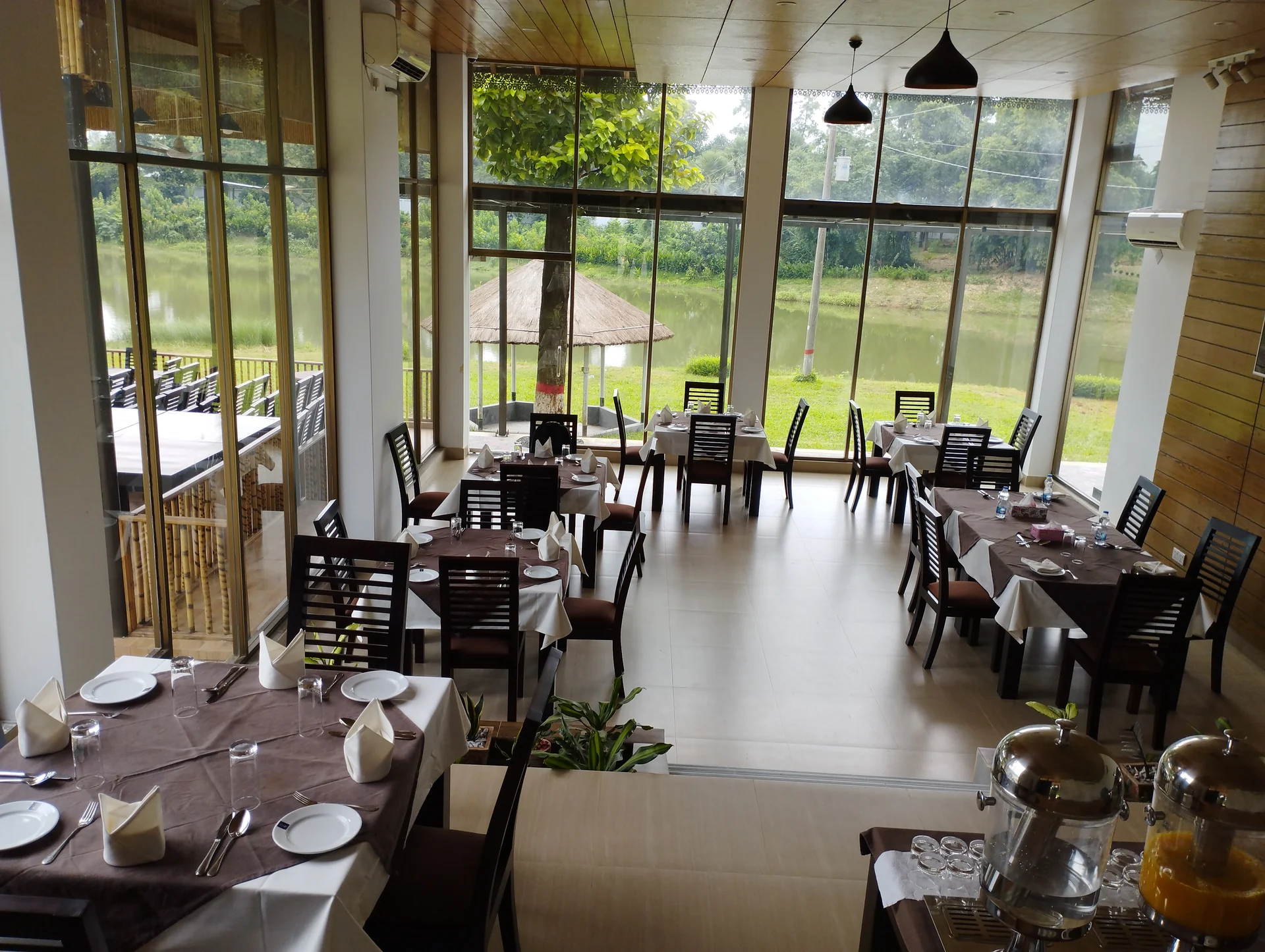 Light-filled resort dining room